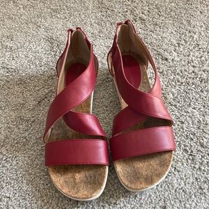 Adrienne Vittadini Red Leather Wrap Sandals